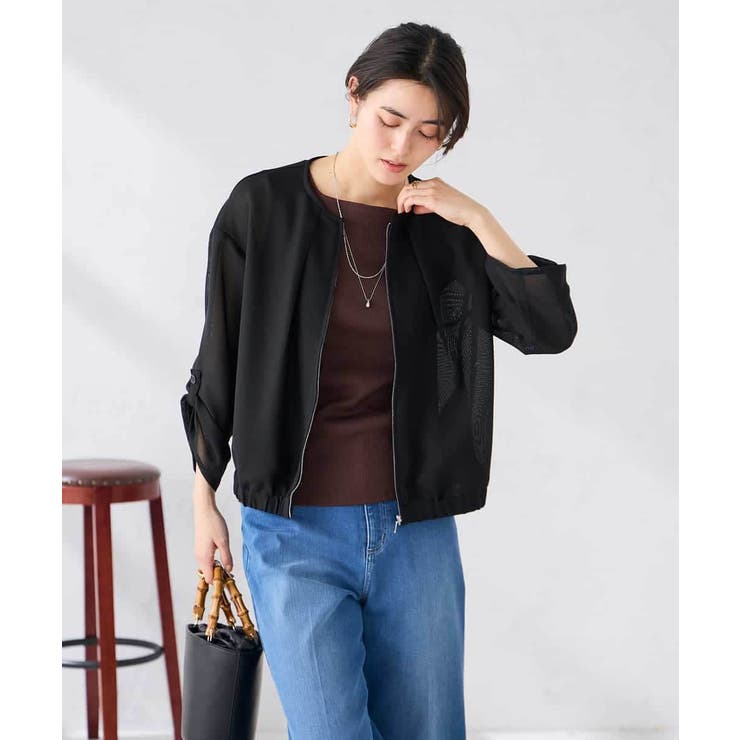 ノーカラーメッシュブルゾン | a.v.v【WOMEN】 | 詳細画像8 