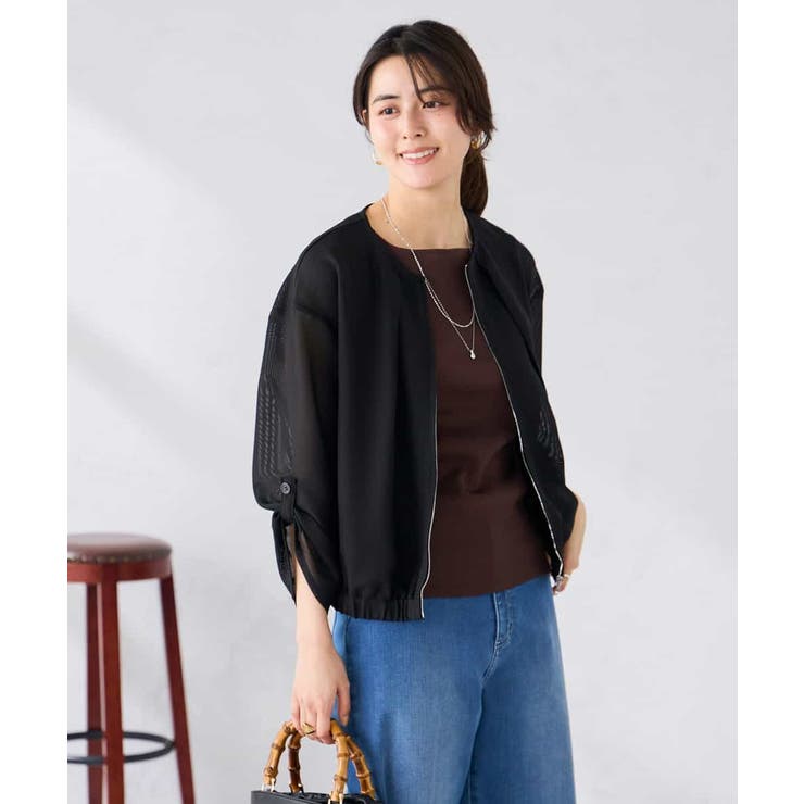 ノーカラーメッシュブルゾン | a.v.v【WOMEN】 | 詳細画像9 