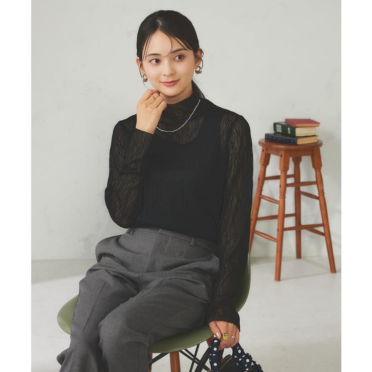 ブラック | シアーウェーブハイネックカットソー | a.v.v【WOMEN】