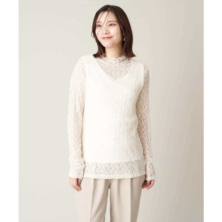 アイボリー レース トップス バックストラップ ポコポコストレッチレーストップス[品番：ITKW0016144]｜a.v.v【WOMEN