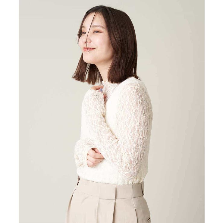 アイボリー レース トップス バックストラップ ポコポコストレッチレーストップス[品番：ITKW0016144]｜a.v.v【WOMEN