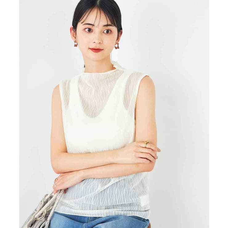 アイボリー | シアーウェーブハイネックカットソー | a.v.v【WOMEN】