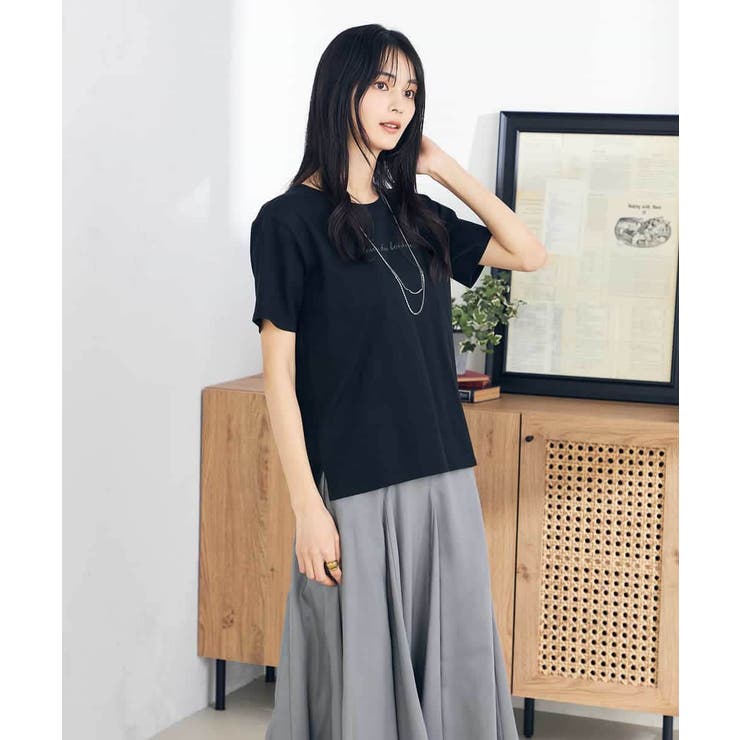 ブラック | 【コットン100％】ハンドレター調ロゴTシャツ | a.v.v【WOMEN】