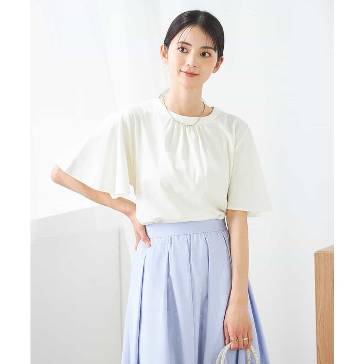 アイボリー | 【接触冷感/UVカット】ギャザーネックフレアスリーブトップス | a.v.v【WOMEN】