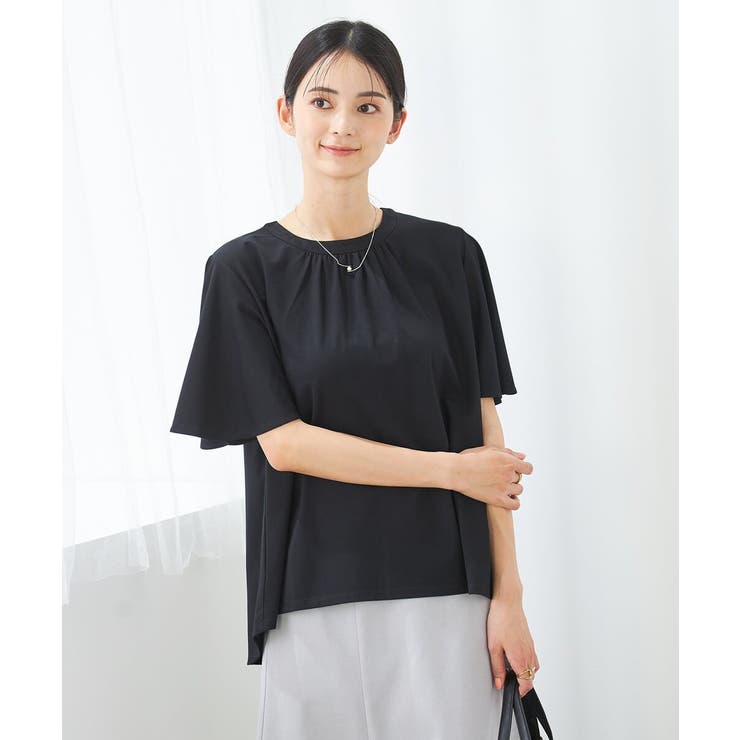 ブラック | 【接触冷感/UVカット】ギャザーネックフレアスリーブトップス | a.v.v【WOMEN】
