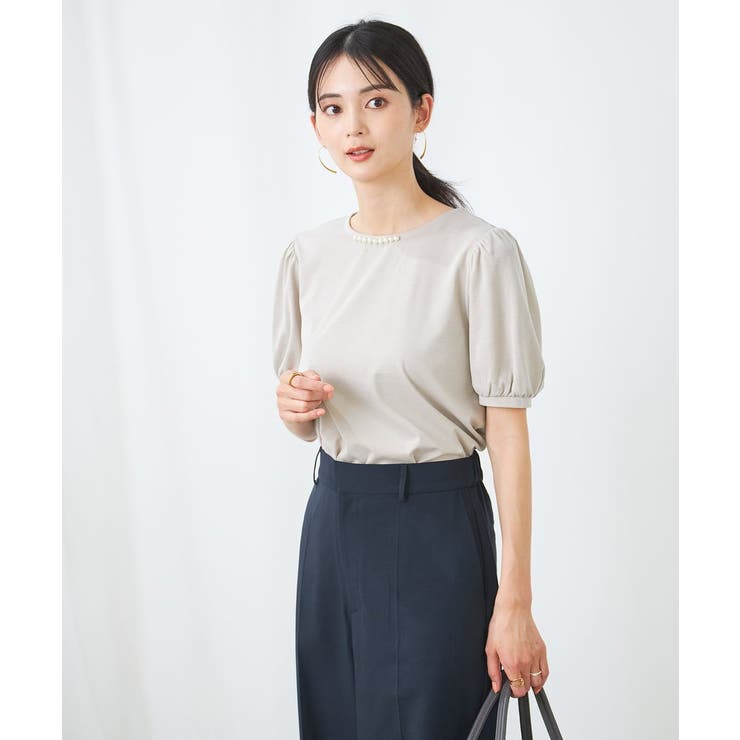 グレージュ | 【UVカット】パール調ネックトップス | a.v.v【WOMEN】