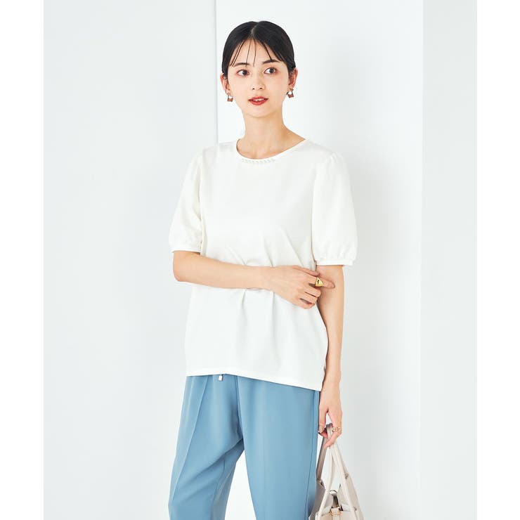 ホワイト | 【UVカット】パール調ネックトップス | a.v.v【WOMEN】