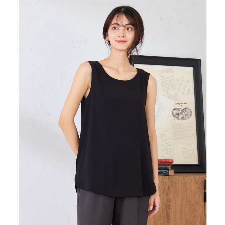 ブラック | 【イージーケア】ラウンドヘムロングタンクトップ | a.v.v【WOMEN】