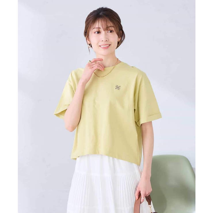 ライトイエロー | 大人のクロップド刺繍Tシャツ【UVカット・接触冷感】 | a.v.v【WOMEN】