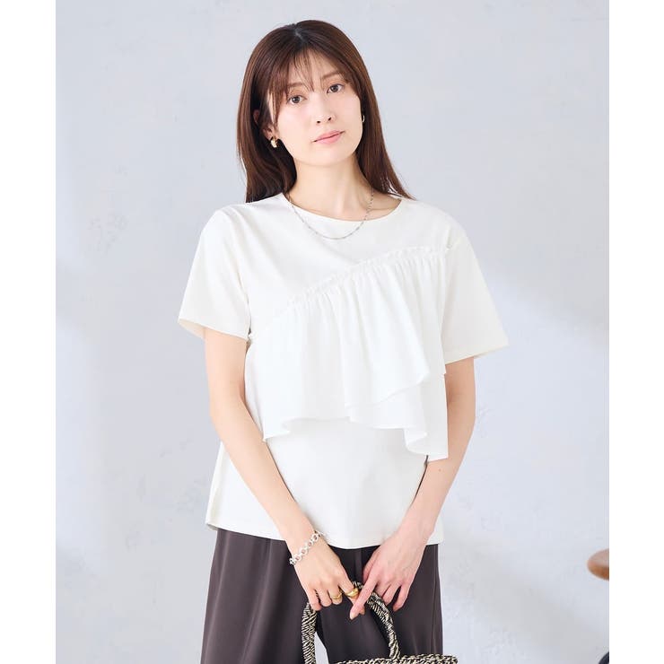 ホワイト | フリルドッキングTシャツ | a.v.v【WOMEN】
