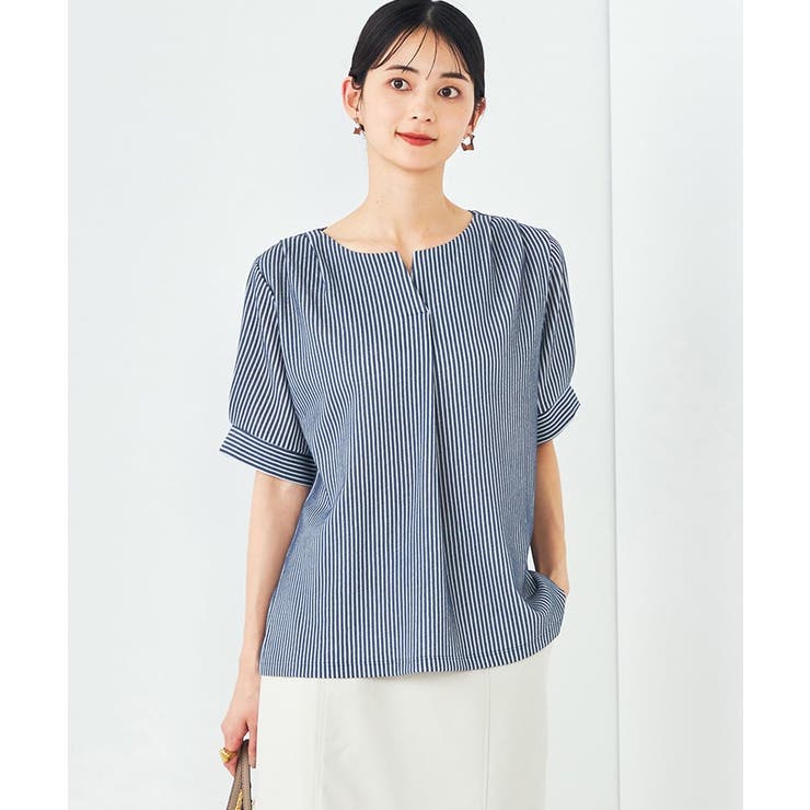 ストライプジャガードスリットネックトップス | a.v.v【WOMEN】 | 詳細画像1 