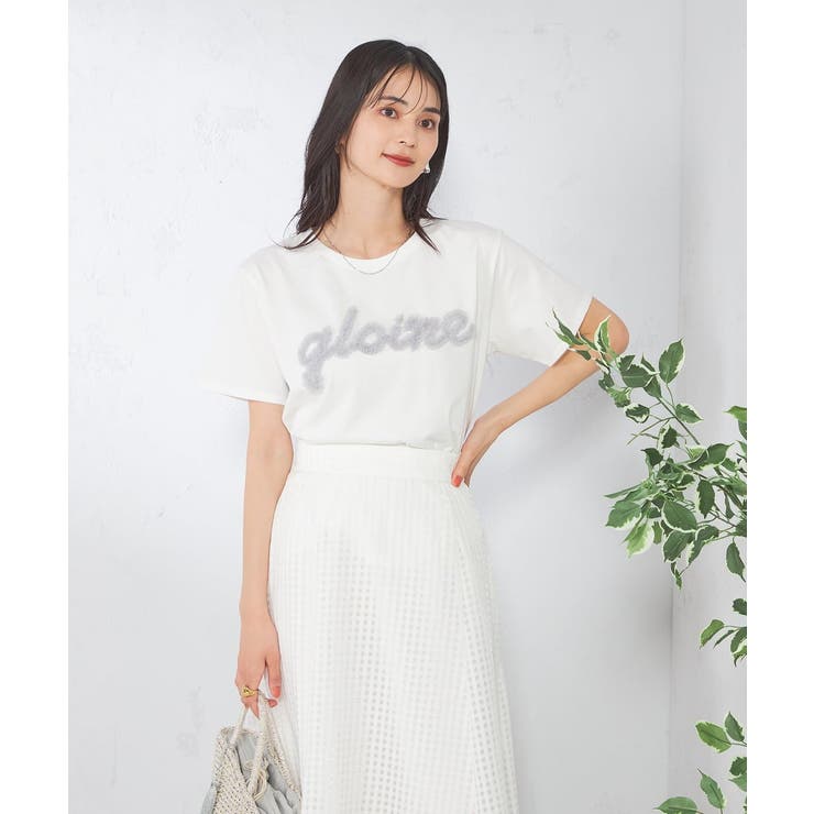 ホワイト | 【コットン100%】チュールロゴ刺繍Tシャツ | a.v.v【WOMEN】