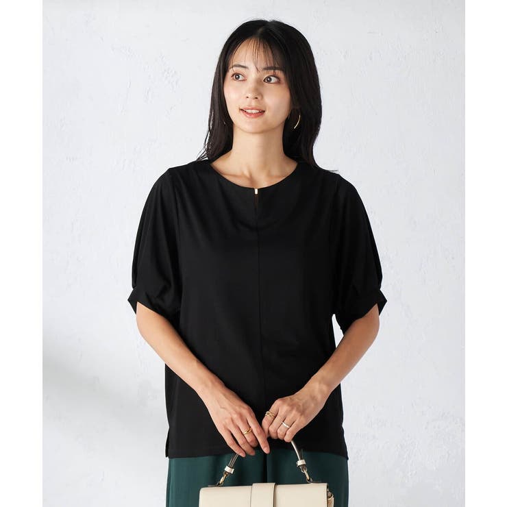 ブラック | 【接触冷感/UVカット/吸水速乾】チャームネックパフスリーブトップス | a.v.v【WOMEN】