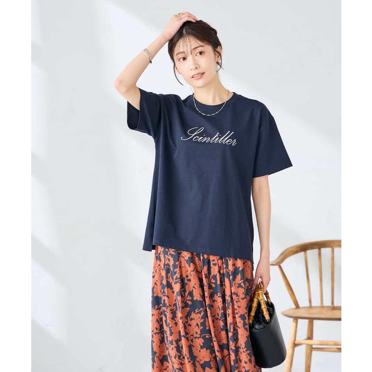 ネイビー | 【接触冷感/UVカット/コットン100%】ロゴゆるTシャツ | a.v.v【WOMEN】