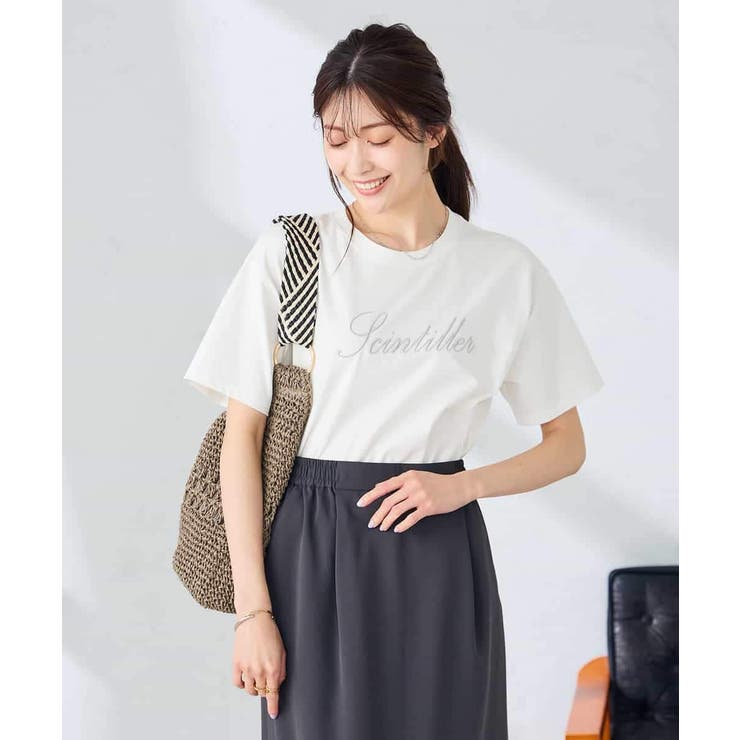 ホワイト | 【接触冷感/UVカット/コットン100%】ロゴゆるTシャツ | a.v.v【WOMEN】