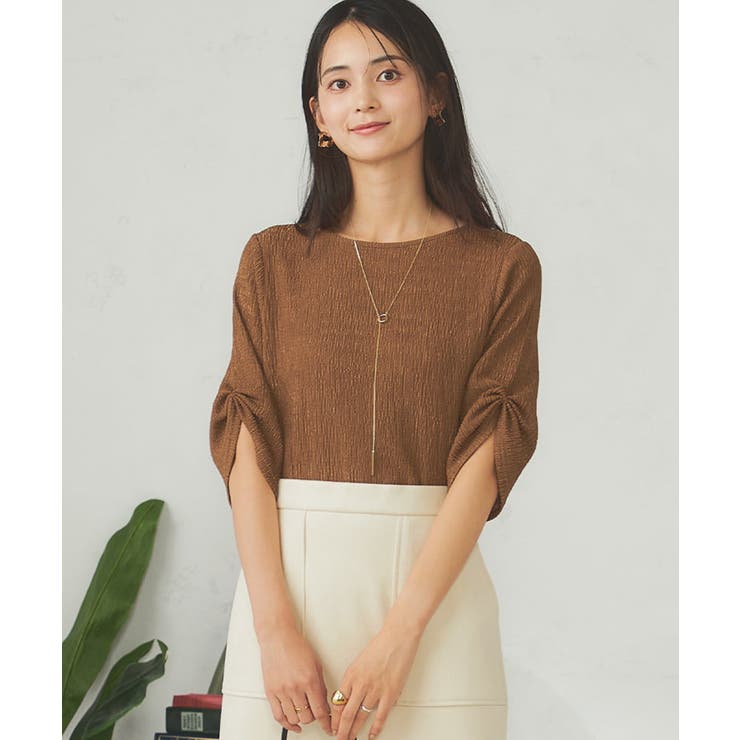 ベージュ | 袖ギャザー楊柳カットソー | a.v.v【WOMEN】