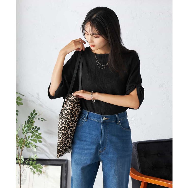 ブラック | 袖ギャザー楊柳カットソー | a.v.v【WOMEN】