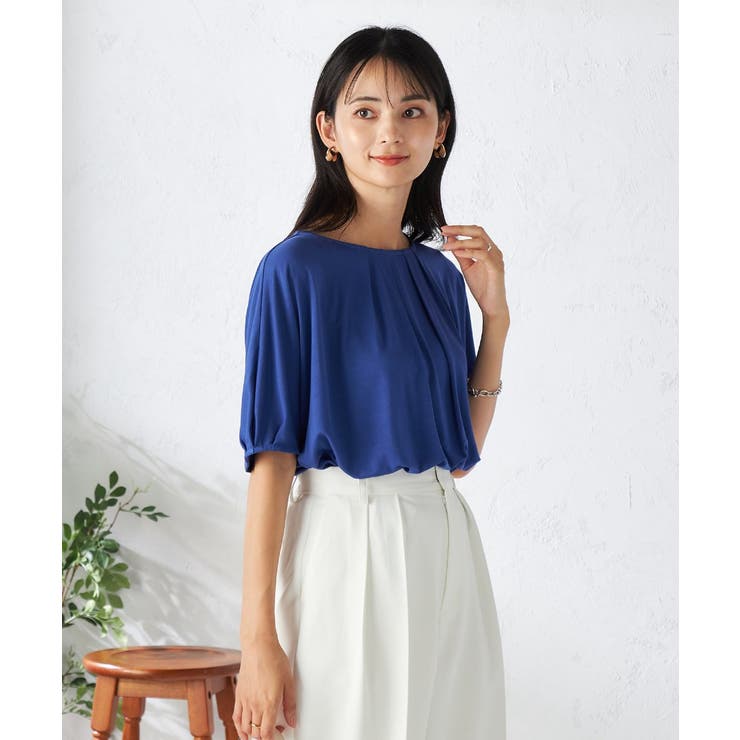 ブルー | 【接触冷感/UVカット/吸水速乾】タックチュニックカットソー | a.v.v【WOMEN】