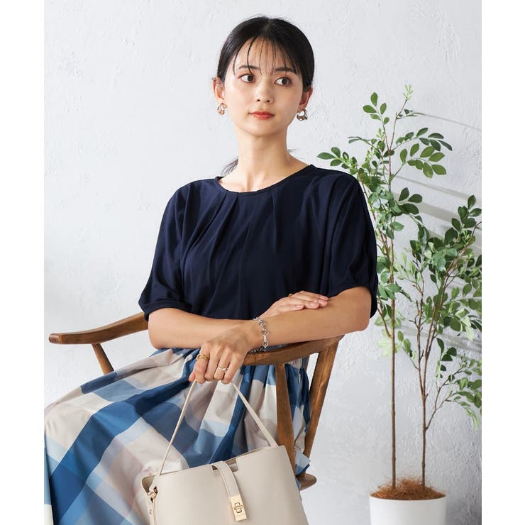 ネイビー | 【接触冷感/UVカット/吸水速乾】タックチュニックカットソー | a.v.v【WOMEN】