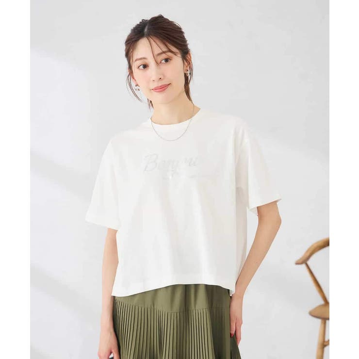 ホワイト | 【接触冷感】クロップドロゴTシャツ | a.v.v【WOMEN】