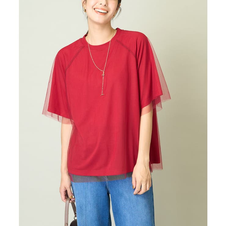 レッド | チュールレイヤードTシャツ | a.v.v【WOMEN】