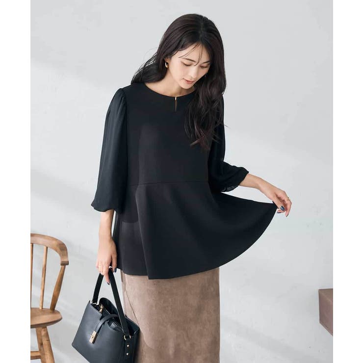 ブラック | 【WEB限定】シフォンスリーブペプラムトップス | a.v.v【WOMEN】