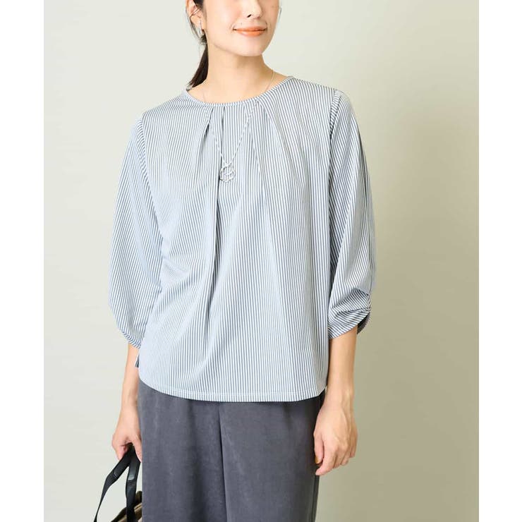 オフ×黒ストライプ | タックスリーブストライプトップス | a.v.v【WOMEN】