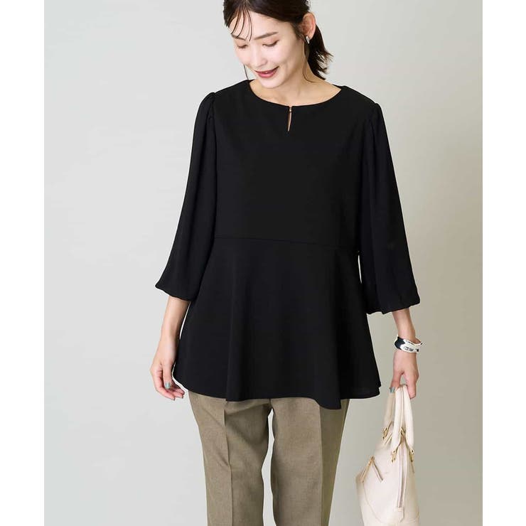 ブラック | シフォンスリーブペプラムトップス | a.v.v【WOMEN】