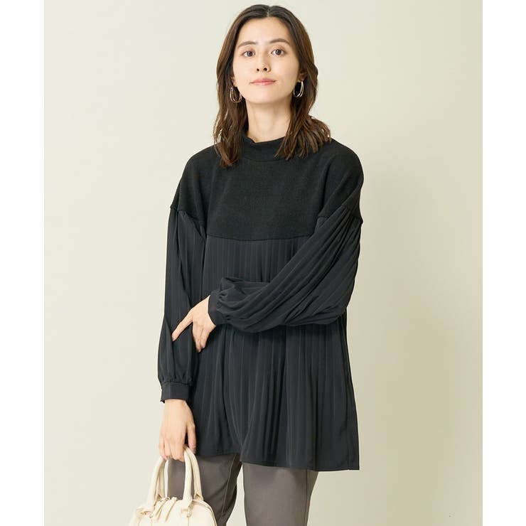ブラック | プリーツドッキング着映えチュニック | a.v.v【WOMEN】