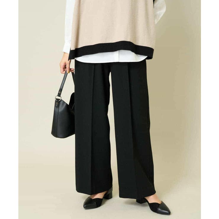 ブラック | 【イージーケア/ストレッチ】あったか美ラクるイージーワイドパンツ | a.v.v【WOMEN】