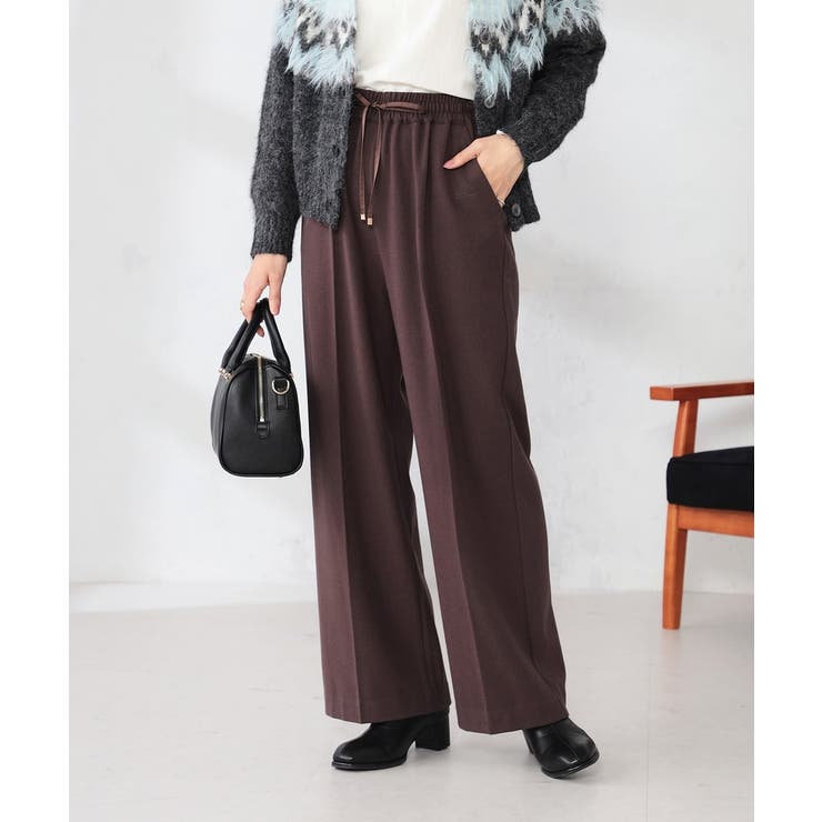 ブラウン | 【イージーケア/洗える/ストレッチ】裏起毛美ラクるイージーワイドパンツ | a.v.v【WOMEN】