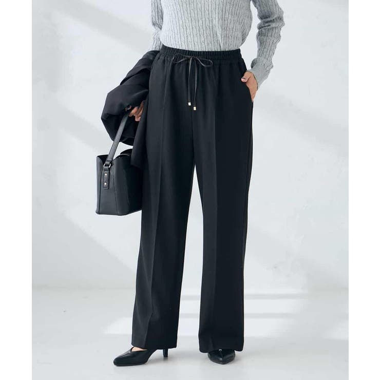 ブラック | 【イージーケア/洗える/ストレッチ】裏起毛美ラクるイージーワイドパンツ | a.v.v【WOMEN】