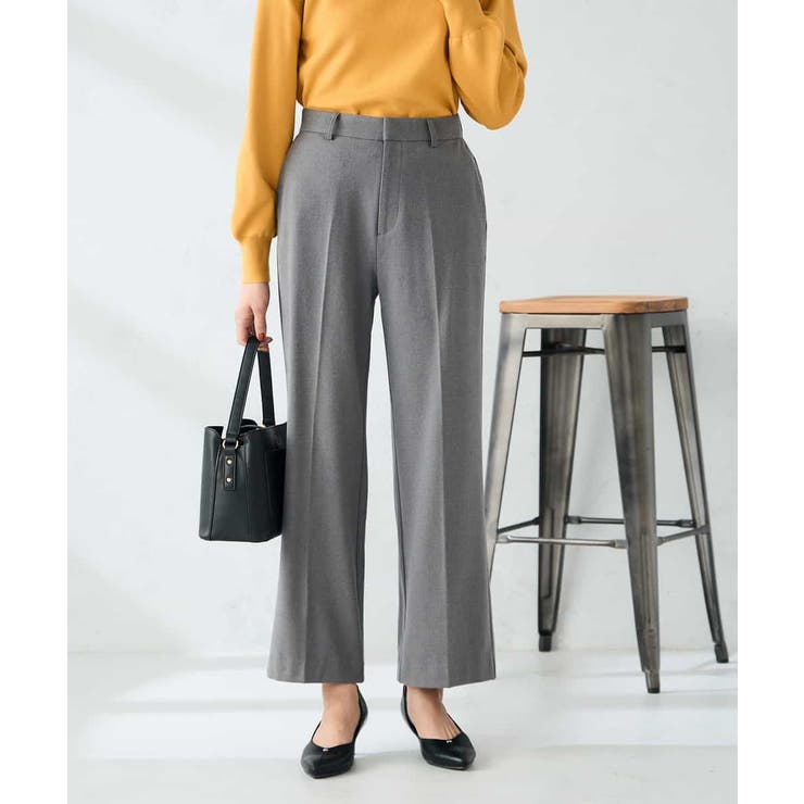 グレー | 【イージーケア/洗える/ストレッチ】裏起毛美ラクるスッキリ見えストレートパンツ | a.v.v【WOMEN】