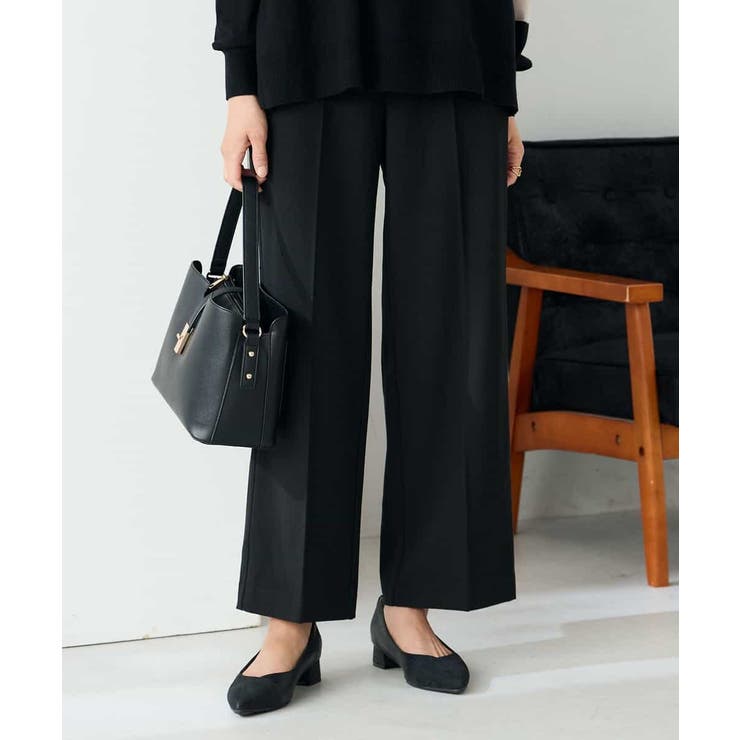 ブラック | 【イージーケア/洗える/ストレッチ】裏起毛美ラクるスッキリ見えストレートパンツ | a.v.v【WOMEN】