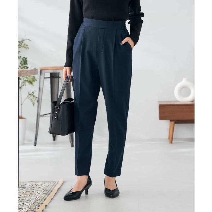 ネイビー | 【イージーケア/洗える/ストレッチ】裏起毛美ラクるスッキリ見えテーパードパンツ | a.v.v【WOMEN】