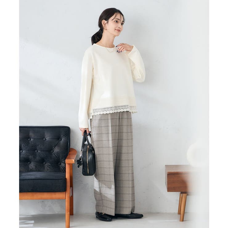 裏起毛美ラクるスッキリ見えチェックワイドパンツ | a.v.v【WOMEN】 | 詳細画像9 