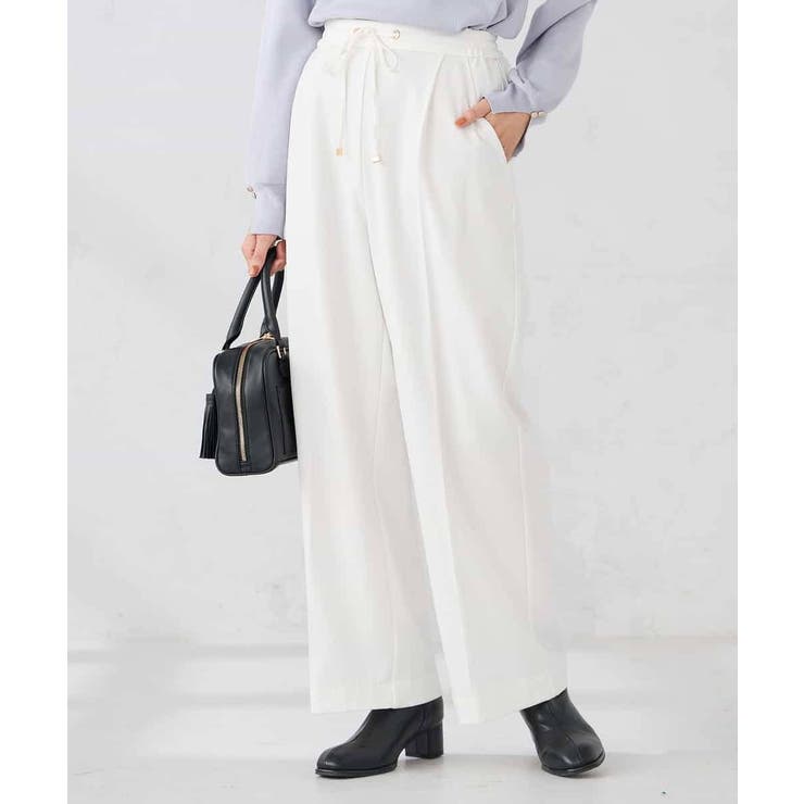 ホワイト | 【WEB限定】裏起毛ウエストハトメドロストワイドパンツ | a.v.v【WOMEN】