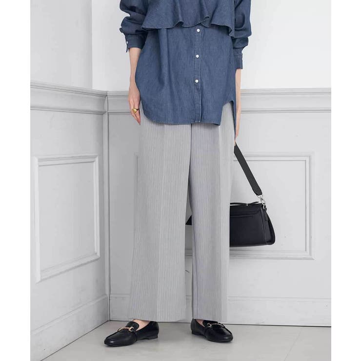 グレーストライプ | 【イージーケア/ストレッチ】美ラクるスッキリ見えワイドパンツ | a.v.v【WOMEN】