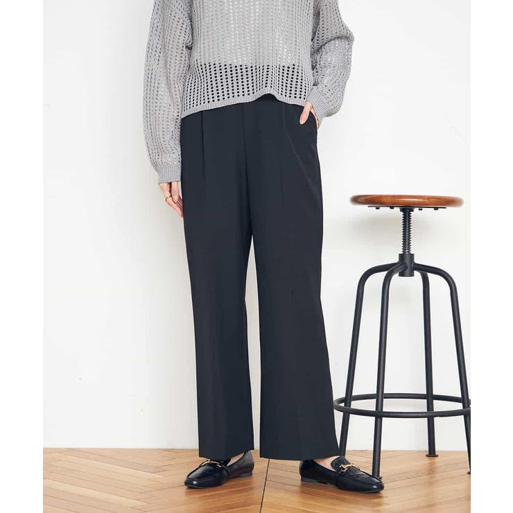 ブラック | 【イージーケア/ストレッチ】美ラクるスッキリ見えワイドパンツ | a.v.v【WOMEN】