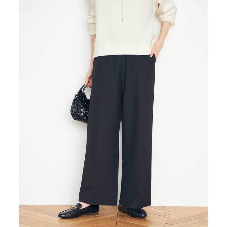 ブラック | 【イージーケア/ストレッチ】美ラクるイージーワイドパンツ | a.v.v【WOMEN】