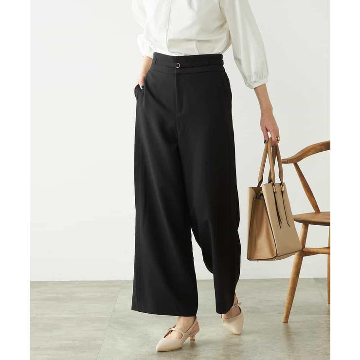 ブラック | 【洗える/ストレッチ】ベルテッドワイドストレートパンツ | a.v.v【WOMEN】