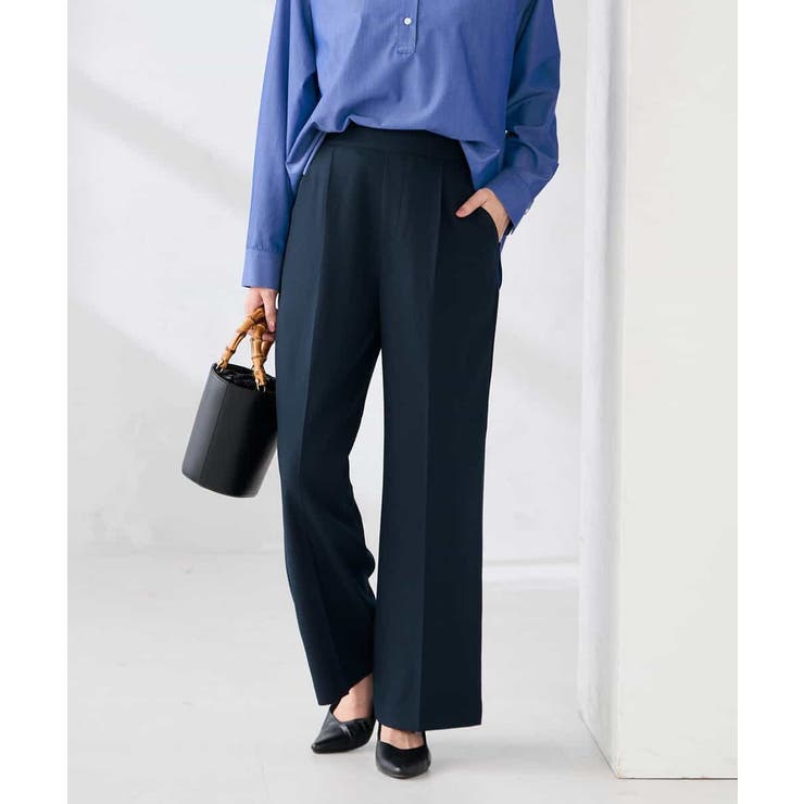 ネイビー | ［支持率NO.1/イージーケア/ストレッチ］スッキリ見えワイドパンツ | a.v.v【WOMEN】