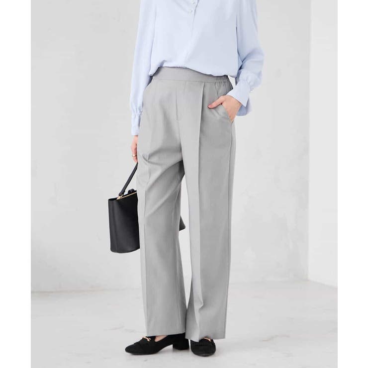 ライトグレー（ストライプ） | ［支持率NO.1/イージーケア/ストレッチ］スッキリ見えワイドパンツ | a.v.v【WOMEN】