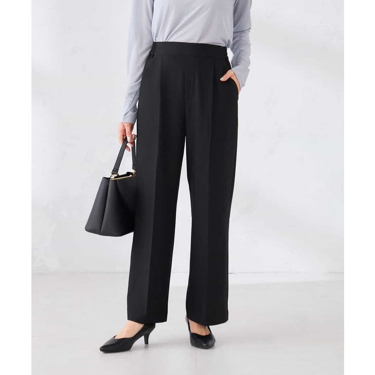 ブラック | ［支持率NO.1/イージーケア/ストレッチ］スッキリ見えワイドパンツ | a.v.v【WOMEN】