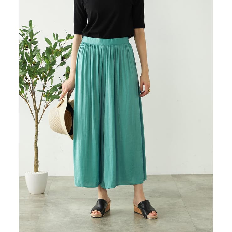 グリーン | 【洗える/セットアップ対応可】サテンギャザースカンツ | a.v.v【WOMEN】