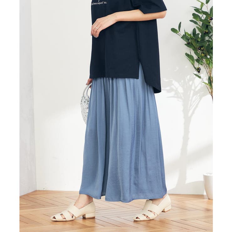 ブルー | 【洗える/セットアップ対応可】サテンギャザースカンツ | a.v.v【WOMEN】