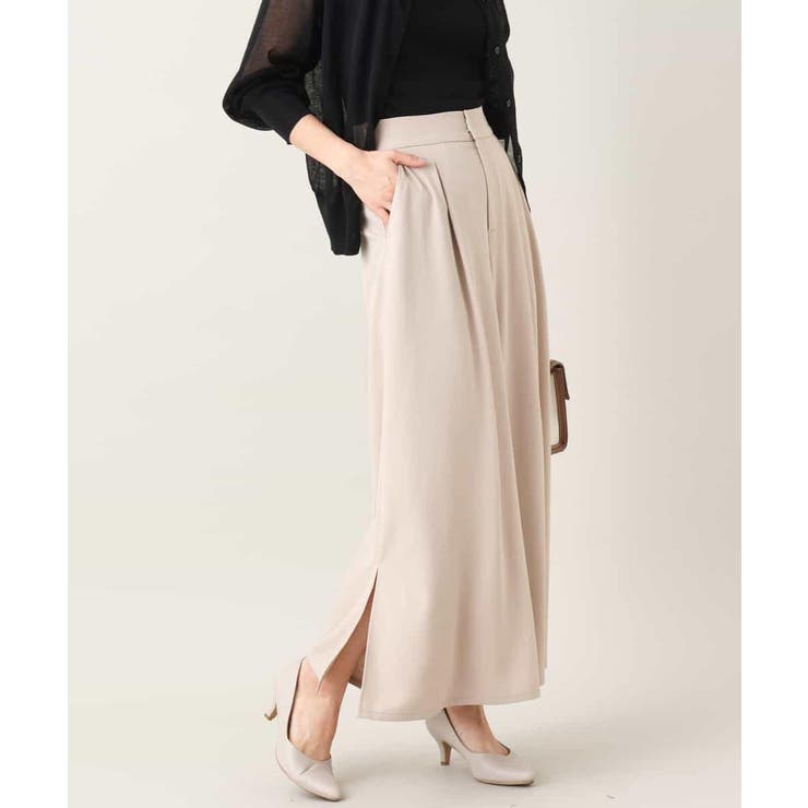 Lautashi(ラウタシー) サイドスリットジャガードフレアパンツ  