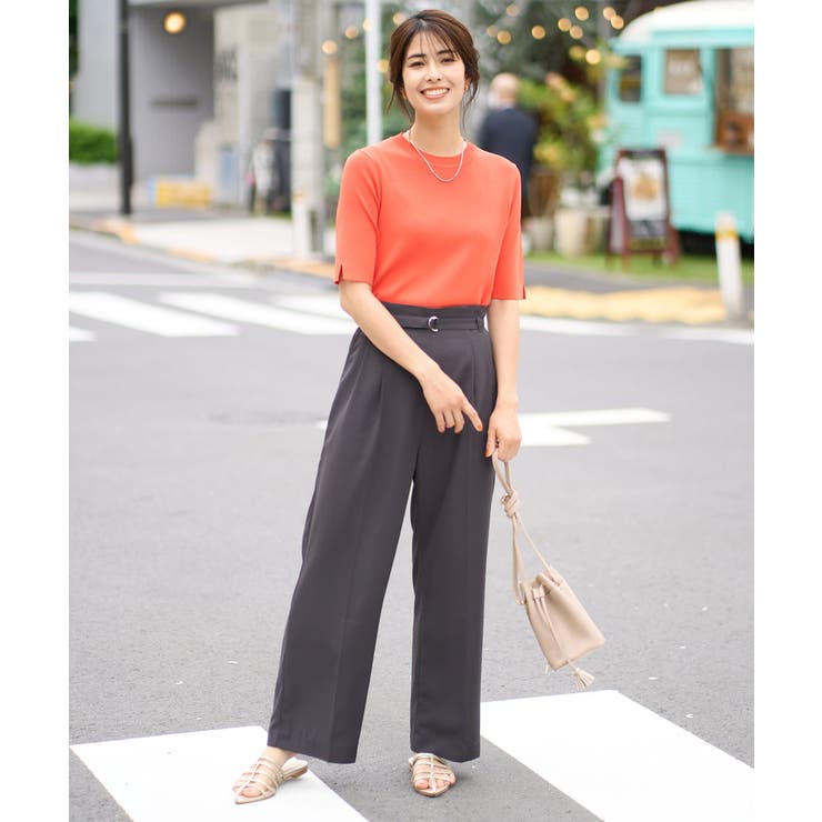 ベルテッドハイウエストセミワイドパンツ[品番:ITKW0017649 ベルテッドハイウエストセミワイドパンツ[品番:ITKW0017649