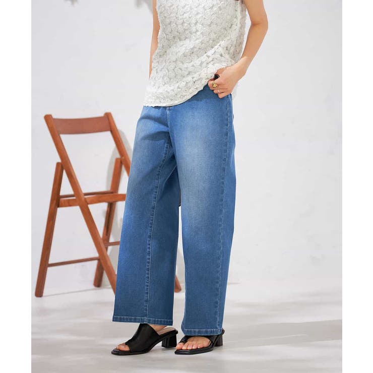 【接触冷感/ストレッチ】デニムワイドパンツ | a.v.v【WOMEN】 | 詳細画像3 