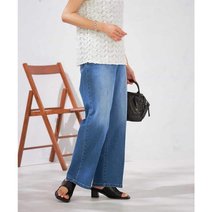 ブルー | 【接触冷感/ストレッチ】デニムワイドパンツ | a.v.v【WOMEN】